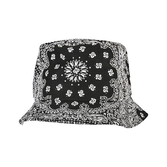 Kapelusz Bucket Skosny Brzeg Wzor Paisley FX5003BP - Black & White