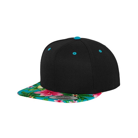Czapka snapback wełniana FX6089HW - Black & Aqua (Hawaiian)