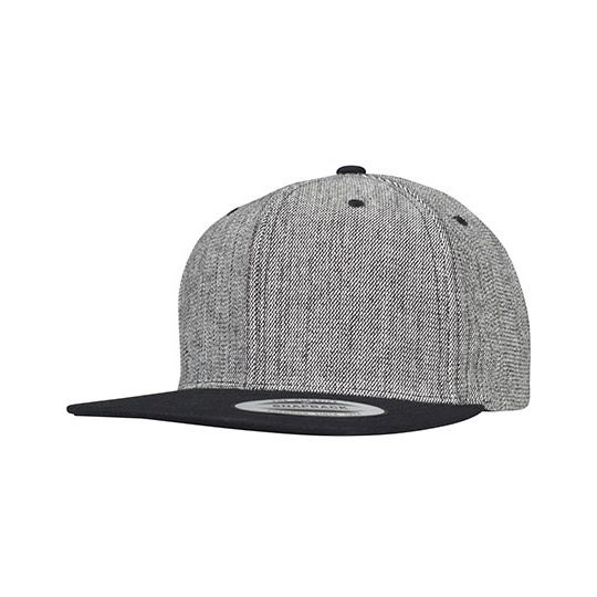 Czapka Snapback z prostym daszkiem Melanzowa bawelna elastan FX6089MS - Black Melange & Black