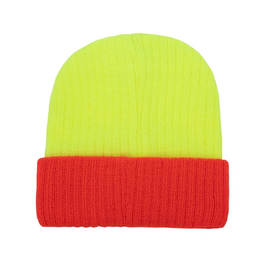 Czapka Dzianinowa Dwukolorowa Akrylowa Miękka KX116 - Yellow & Orange