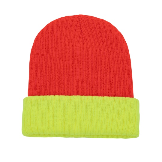 Czapka Dzianinowa Dwukolorowa Akrylowa Miekka KX116 - Orange & Yellow
