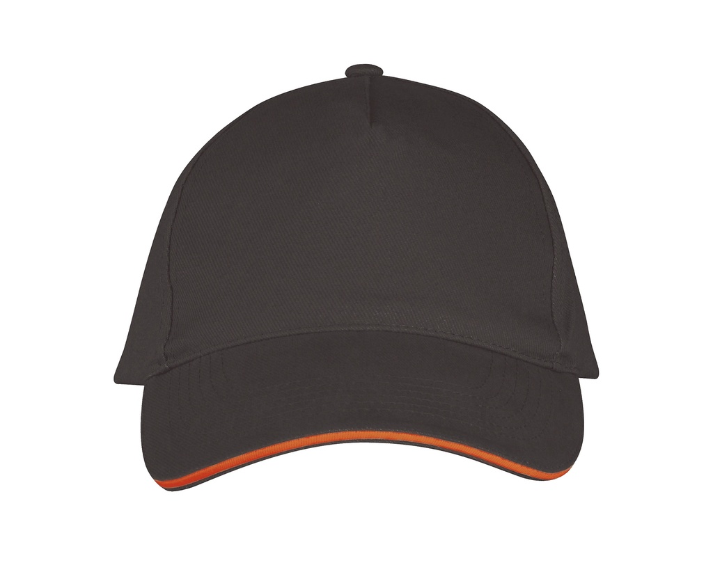 Czapka Pieciopanelowa Bawelniana LC00594 - Dark Grey (Solid) & Orange