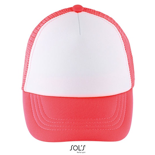 Czapka Dziecieca Pieciopanelowa Poliestrowa LC03091 - White & Neon Coral