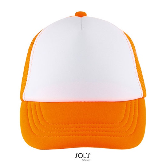 Czapka Dziecięca Pięciopanelowa Poliestrowa LC03091 - White & Neon Orange