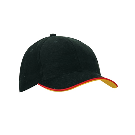 Czapka 6 panelowa bawelniana MB6197 - Black & Red & Gold