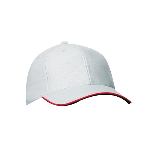 Czapka 6 panelowa bawelniana MB6197 - Light Grey & Red & Black