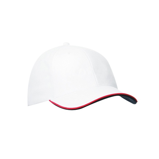 Czapka 6 panelowa bawelniana MB6197 - White & Red & Navy