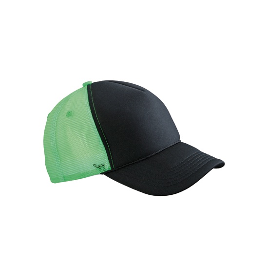 Czapka 5-Panelowa Siateczkowa MB6550 - Black & Neon Green
