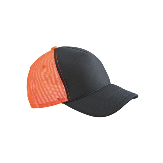 Czapka 5-Panelowa Siateczkowa MB6550 - Black & Neon Orange