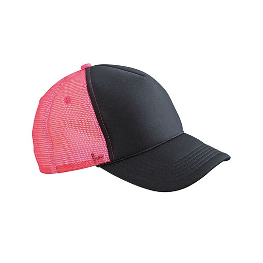 Czapka 5-Panelowa Siateczkowa MB6550 - Black & Neon Pink