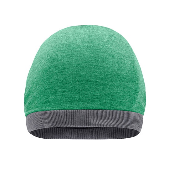 Dwukolorowa czapka beanie oversize MB6577 - Green Melange & Dark Grey