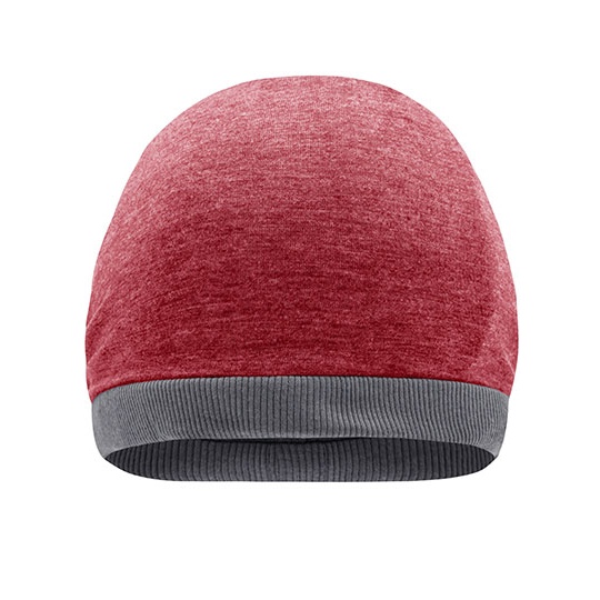 Dwukolorowa czapka beanie oversize MB6577 - Wine Melange & Dark Grey