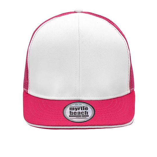 Czapka 6-panelowa z siateczką MB6635 - White & Magenta