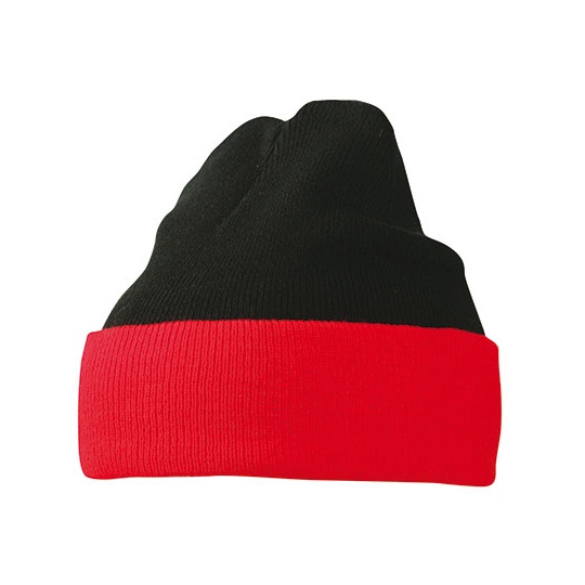 Czapka dzianinowa z wywinięciem MB7550 - Black & Red