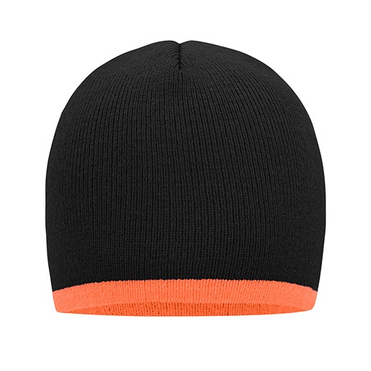 Czapka Dopasowana Dzianinowa MB7584 - Black & Orange