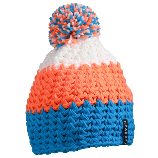 Czapka Szydelkowana Z Pomponem MB7940 - Pacific & Neon Orange