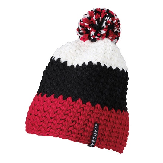 Czapka Szydelkowana Z Pomponem MB7940 - Red & Black
