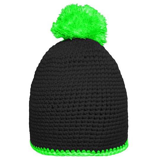Czapka z pomponem MB7964 - Black & Neon Green
