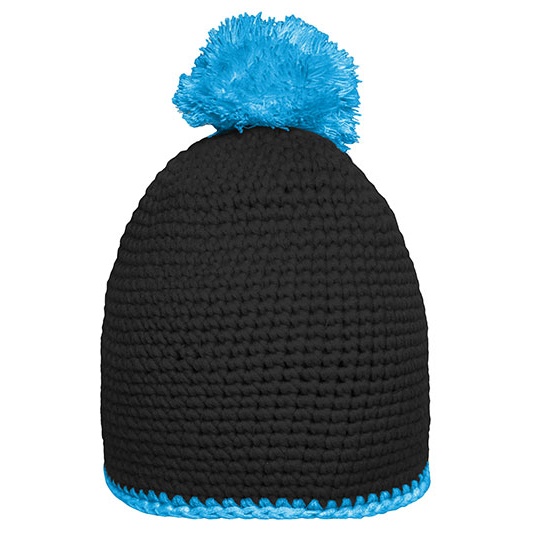 Czapka z pomponem MB7964 - Black & Turquoise