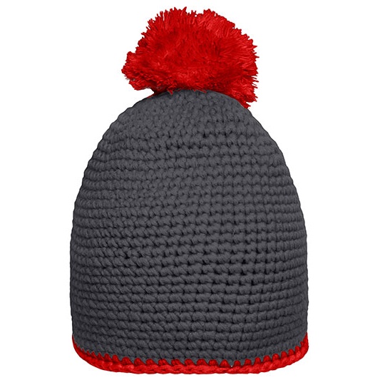 Czapka z pomponem MB7964 - Carbon & Red