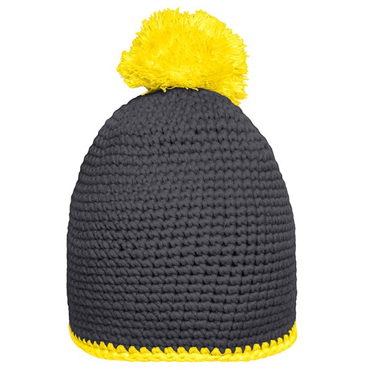 Czapka z pomponem MB7964 - Carbon & Yellow