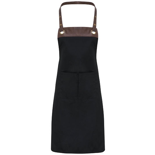 Fartuch Baristy z Detalami z Ekoskory PW123 - Black (ca. Pantone Black C) & Brown (ca. Pantone 4975C)