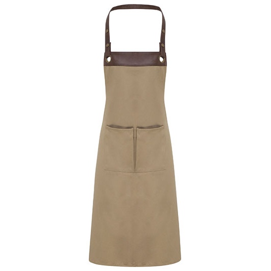 Fartuch baristy z detalami z ekoskóry PW123 - Khaki (ca. Pantone 7503C) & Brown (ca. Pantone 4975C)