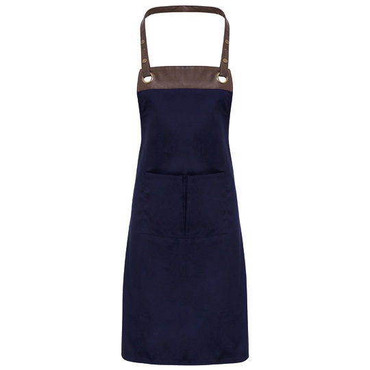Fartuch Baristy z Detalami z Ekoskory PW123 - Navy (ca. Pantone 533C) & Brown (ca. Pantone 4975C)