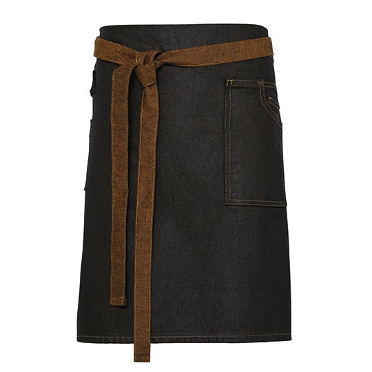 Fartuch Denimowy Bawelniany PW135 - Black (ca. Pantone Black C) & Tan Denim (ca. Pantone 146C)