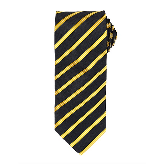 Krawat Meski w Paski Poliestrowy PW784 - Black (ca. Pantone Black C) & Gold