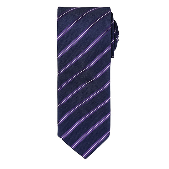 Krawat Meski w Paski Poliestrowy PW784 - Navy (ca. Pantone 2378C) & Purple