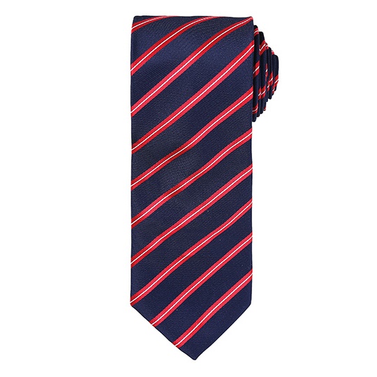 Krawat Meski w Paski Poliestrowy PW784 - Navy (ca. Pantone 2378C) & Red