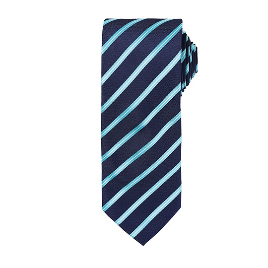 Krawat Meski w Paski Poliestrowy PW784 - Navy (ca. Pantone 2378C) & Turquoise (ca. Pantone 7703C)