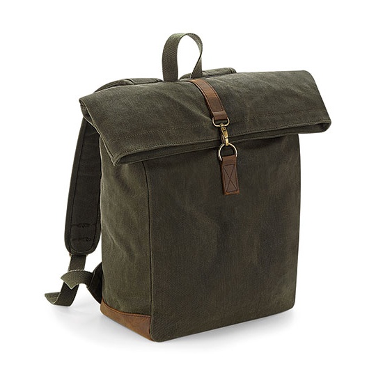 Plecak Zwijany Woskowana Bawelna Skorzane Elementy QD655 - Olive Green