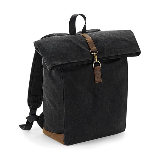Plecak Zwijany Woskowana Bawelna Skorzane Elementy QD655 - Black
