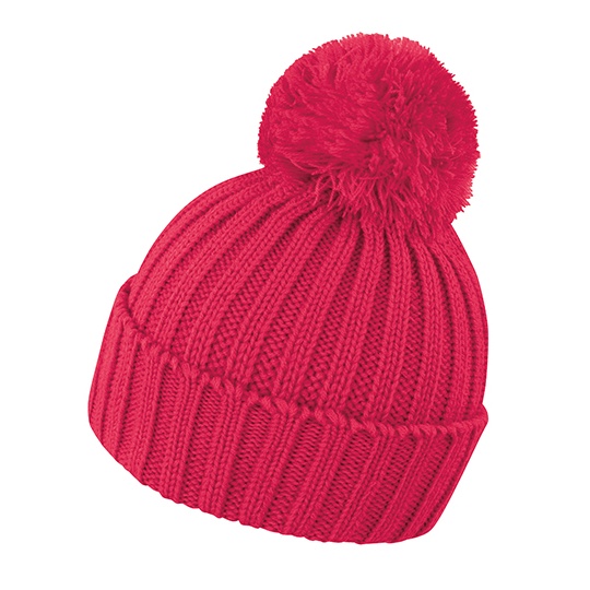 Czapka Przedluzona Dzianinowa z Pomponem RC369 - Raspberry