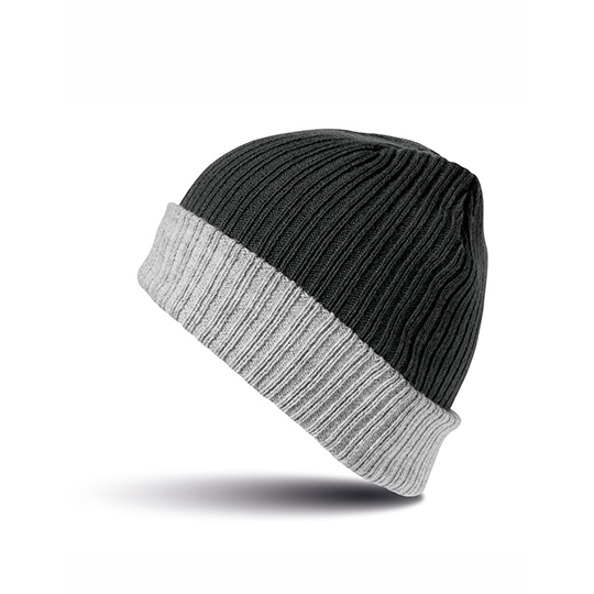 Czapka Dwuwarstwowa Gruba Dzianina Wiatroszczelna RC378 - Black & Grey