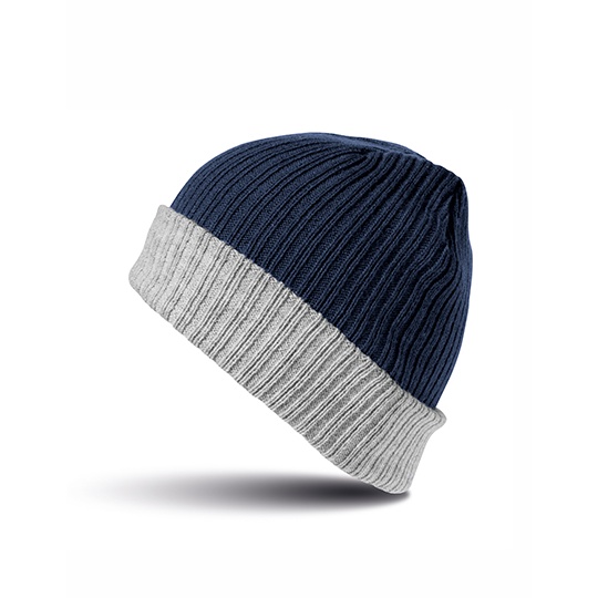 Czapka Dwuwarstwowa Gruba Dzianina Wiatroszczelna RC378 - Navy & Grey