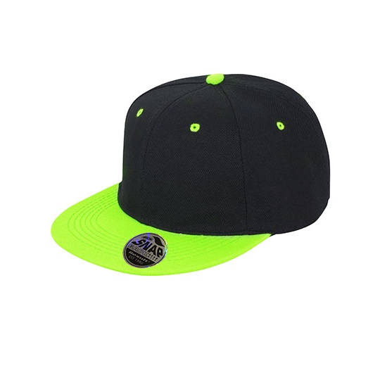 Czapka 6-panelowa Poliakrylowy Twill Snapback RH82 - Black & Lime