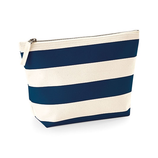 Torba Kosmetyczka Bawelniana Plocienna w Paski WM684 - Natural & Navy