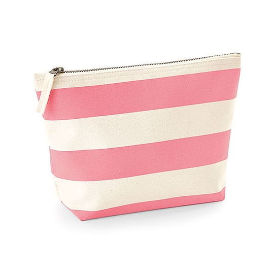 Torba Kosmetyczka Bawelniana Plocienna w Paski WM684 - Natural & Pink