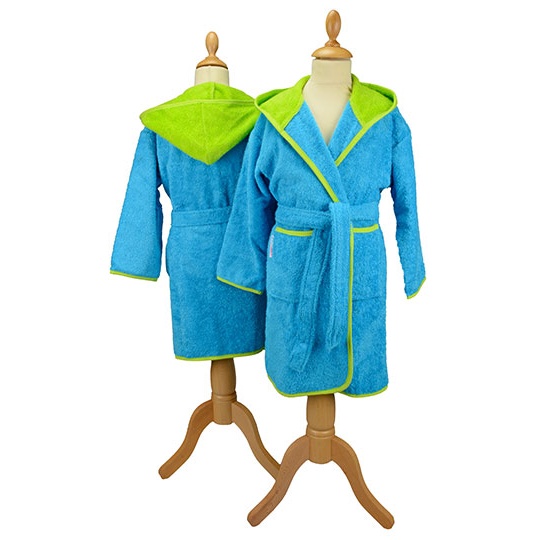 Szlafrok Dzieciecy Frotte z Kapturem Bawelniany AR021 - Aqua Blue & Lime Green