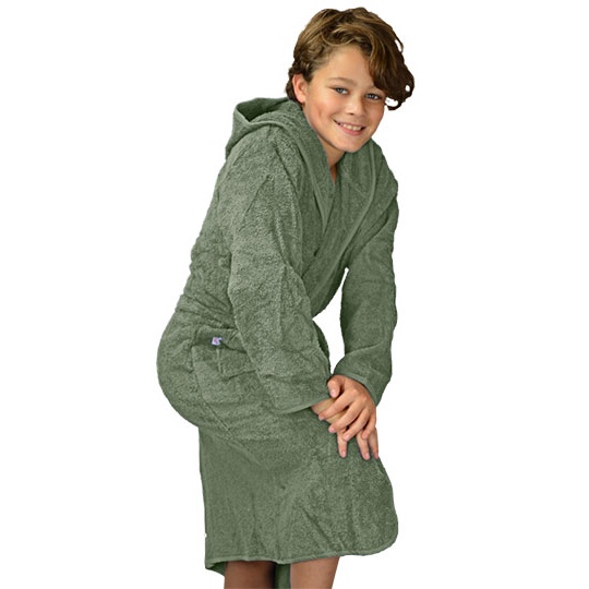 Szlafrok Dziecięcy Frotte z Kapturem Bawełniany AR021 - Army Green & Army Green