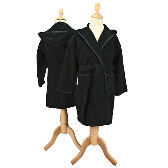 Szlafrok Dzieciecy Frotte z Kapturem Bawelniany AR021 - Black & Black