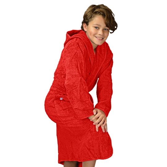 Szlafrok Dzieciecy Frotte z Kapturem Bawelniany AR021 - Fire Red & Fire Red