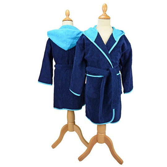 Szlafrok frotte z kapturem AR021 - French Navy & Aqua Blue