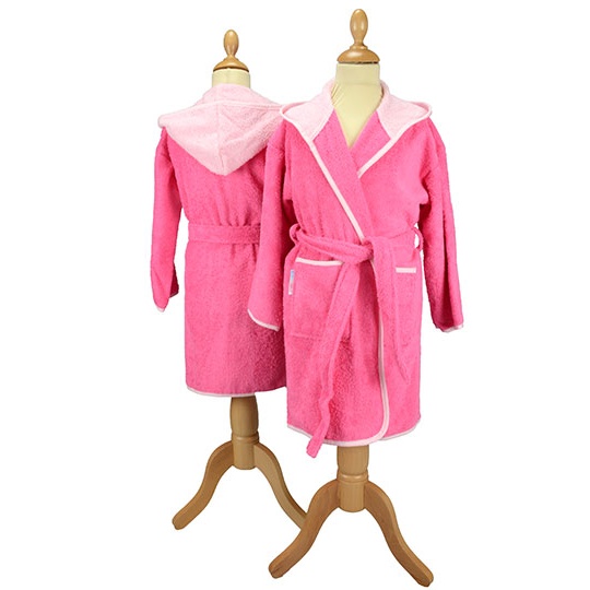 Szlafrok Dzieciecy Frotte z Kapturem Bawelniany AR021 - Pink & Light Pink