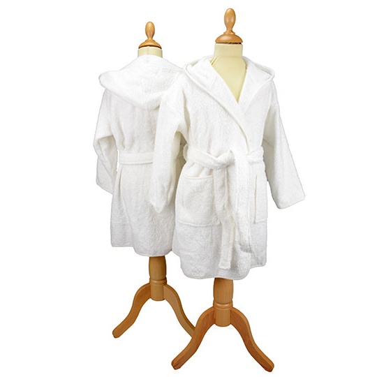 Szlafrok Dzieciecy Frotte z Kapturem Bawelniany AR021 - White & White