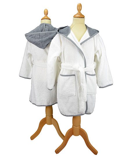 Szlafrok Dzieciecy Frotte z Kapturem Bawelniany AR021 - White & Anthracite Grey