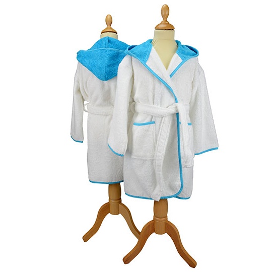 Szlafrok Dzieciecy Frotte z Kapturem Bawelniany AR021 - White & Aqua Blue